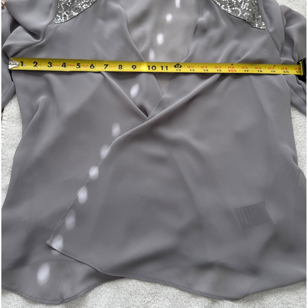 SLNY Women Silver Grey Sequin Shoulder Open Front Chiffon Jacket Size 8 - Picture 5 of 7